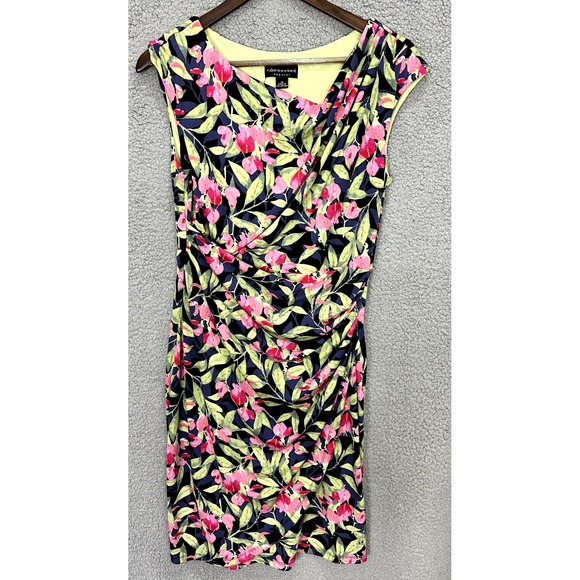 connected apparel Dresses & Skirts - Connected Apparel Sheath Dress Women 10 Pink Floral Ruched Faux Wrap Knee Length